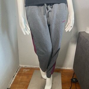 adidas Gray Track Pants with Pink Stripes